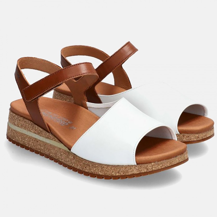 Frauen SANGIORGIO Sandalen | Mephisto Joy Damensandale Aus Weisem Und Braunem Leder