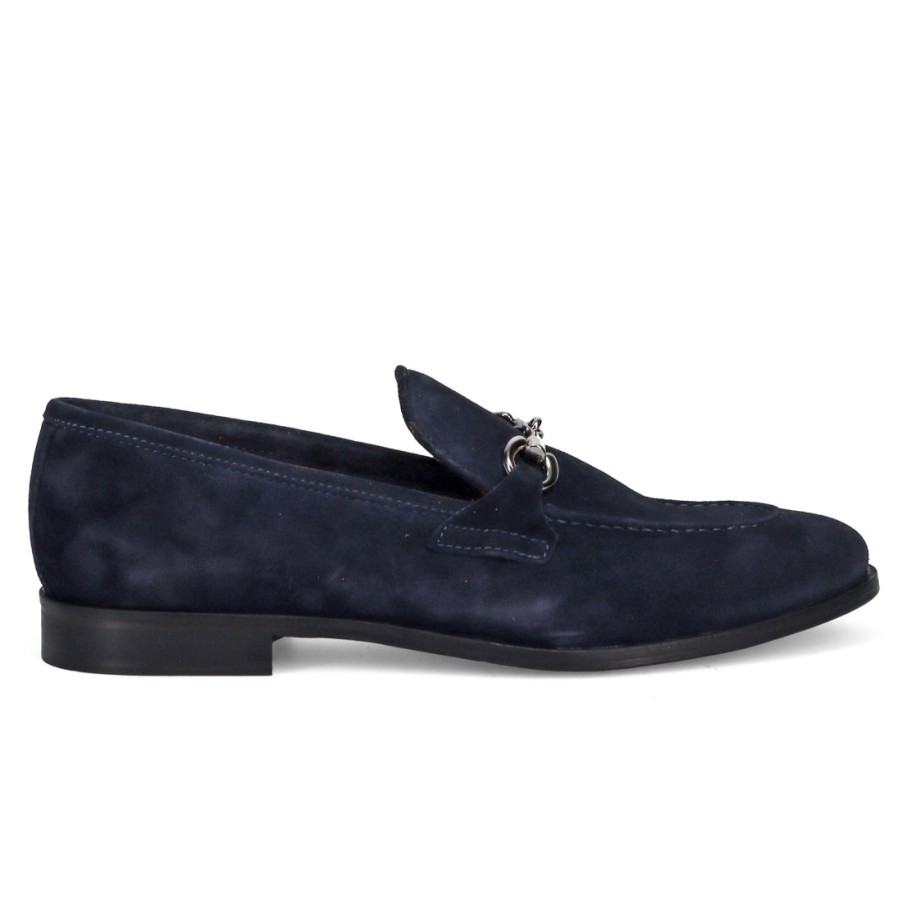 Manner SANGIORGIO Slipper | Sangiorgio Herren-Mokassin Aus Blauem Wildleder Mit Horsebit