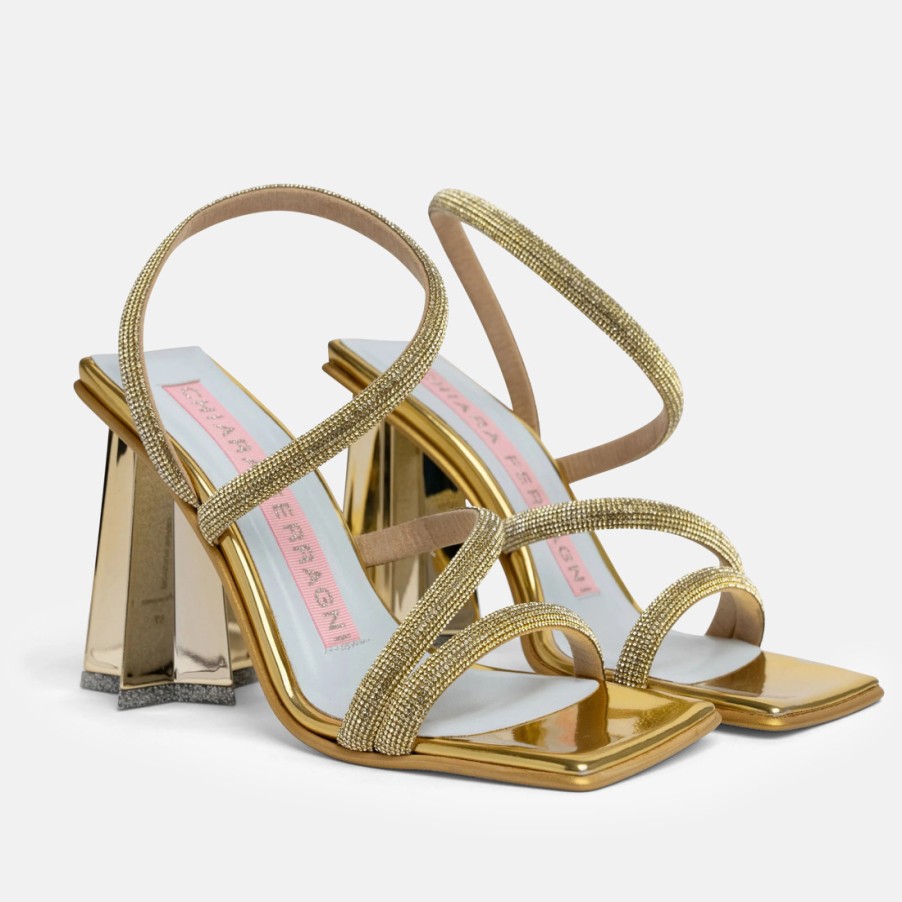 Frauen SANGIORGIO Sandalen | Chiara Ferragni Andromeda Strass Gold Sandale Mit Sternabsatz