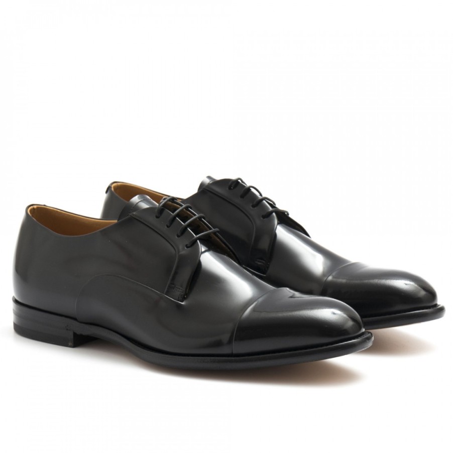 Manner SANGIORGIO Schnuren | Schwarze Fabi Alexandr Derby-Schuhe Aus Geburstetem Leder