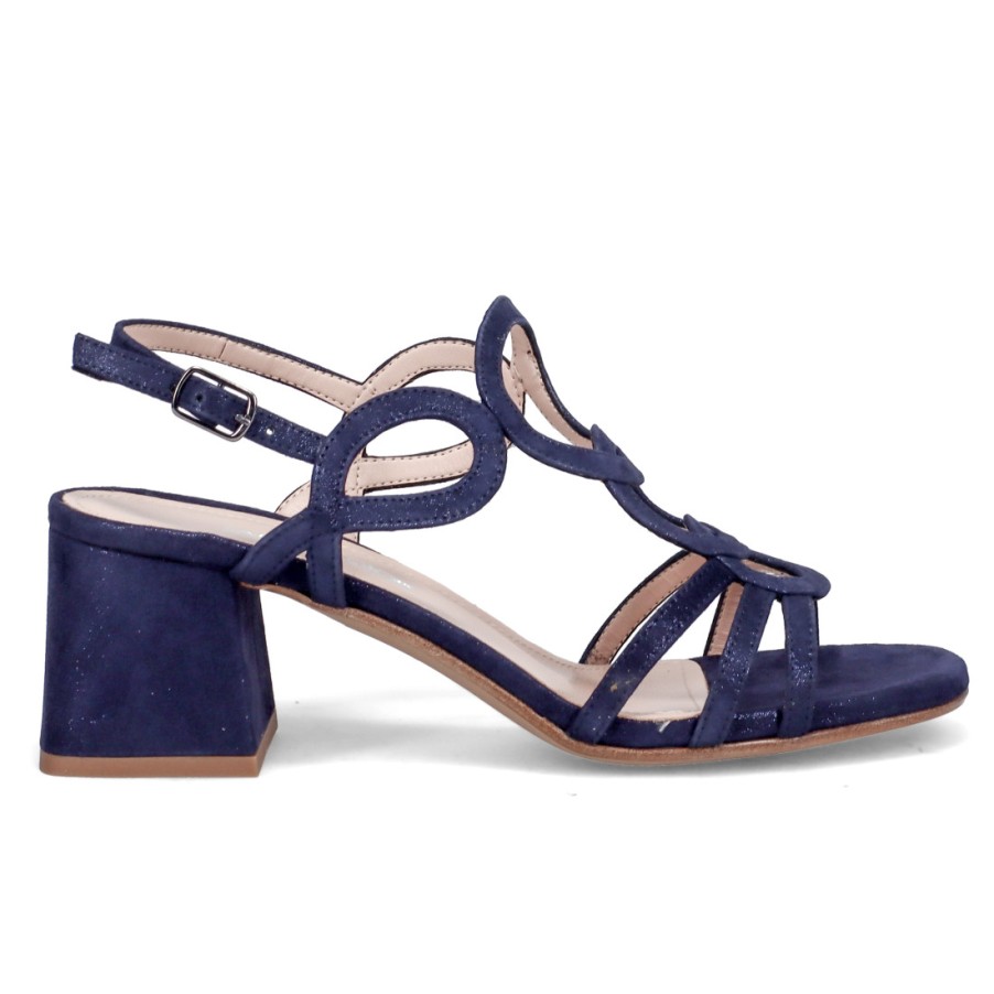 Frauen SANGIORGIO Sandalen | Sangiorgio-Sandale Aus Blauem Wildleder Mit Bequemem Absatz