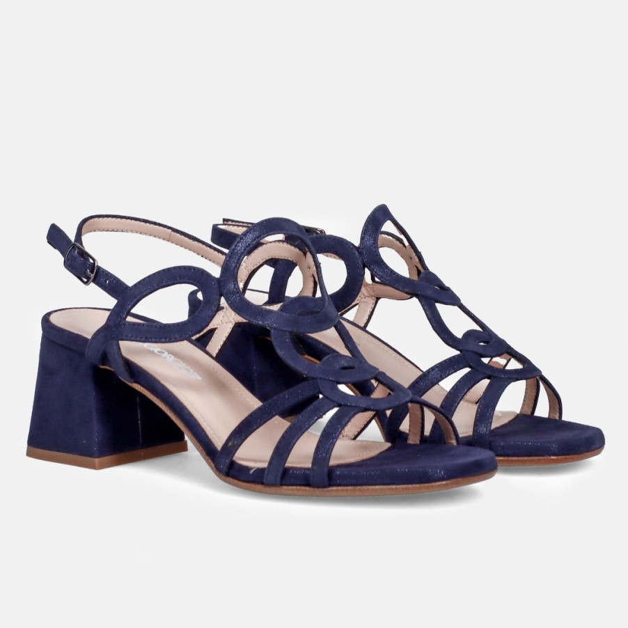 Frauen SANGIORGIO Sandalen | Sangiorgio-Sandale Aus Blauem Wildleder Mit Bequemem Absatz