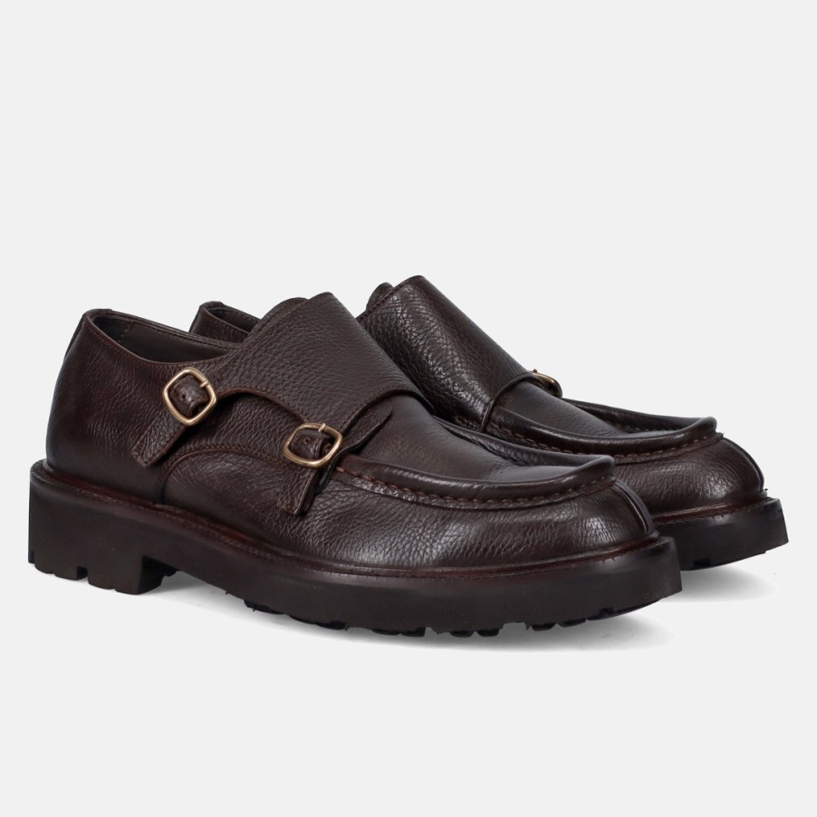 Manner SANGIORGIO Monchsriemen | Calpierre Bh187 Doppel-Monk-Riemenschuh Aus Schokoladenbraunem Leder