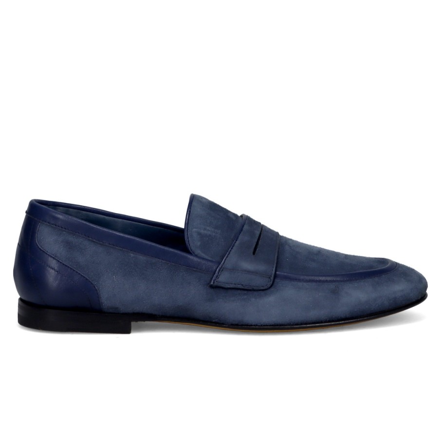 Manner SANGIORGIO Slipper | Fabi Herren-Mokassin Aus Hellblauem Wildleder Und Leder