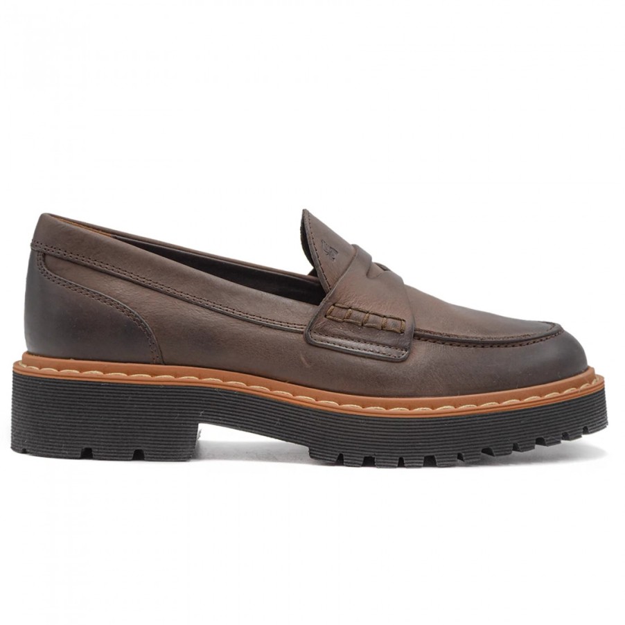 Frauen SANGIORGIO Slipper | Hogan H543 Penny Loafer Mokassin Aus Braunem Leder