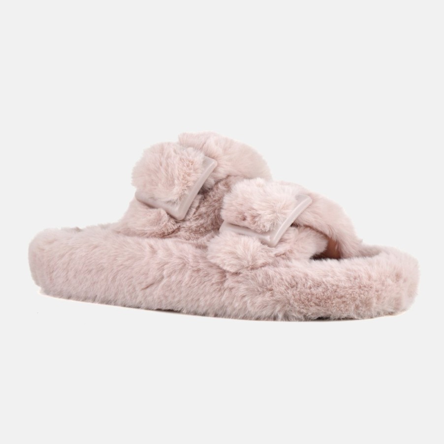 Frauen SANGIORGIO Sandalen | Colors Of California Damen-Slipper Aus Rosa Kunstfell