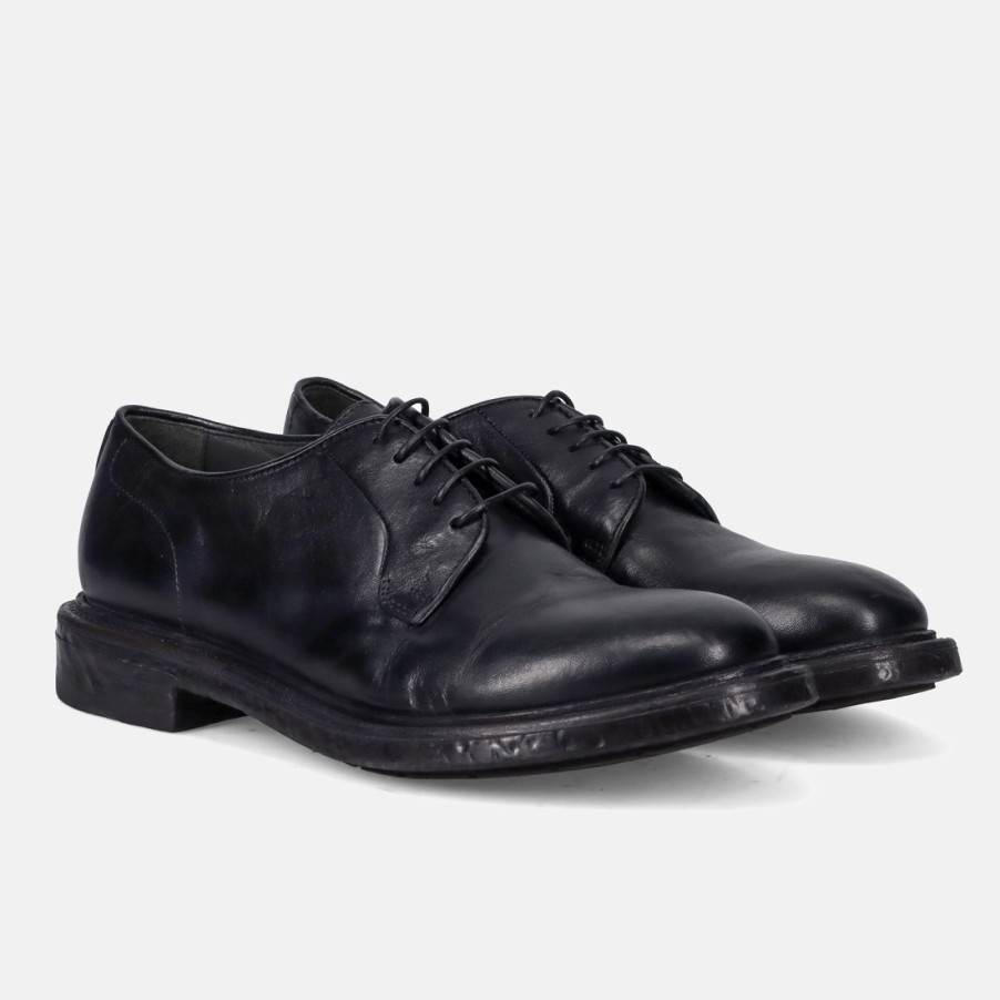 Manner SANGIORGIO Schnuren | Moma Herren-Derby-Schnurschuh Aus Schwarzem Leder