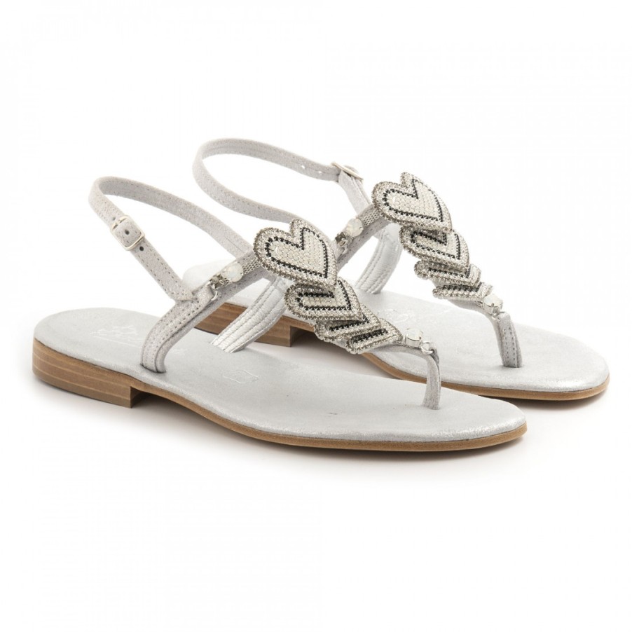 Frauen SANGIORGIO Sandalen | Silberne Balduccelli-Flip-Flop-Sandalen Mit Herzen