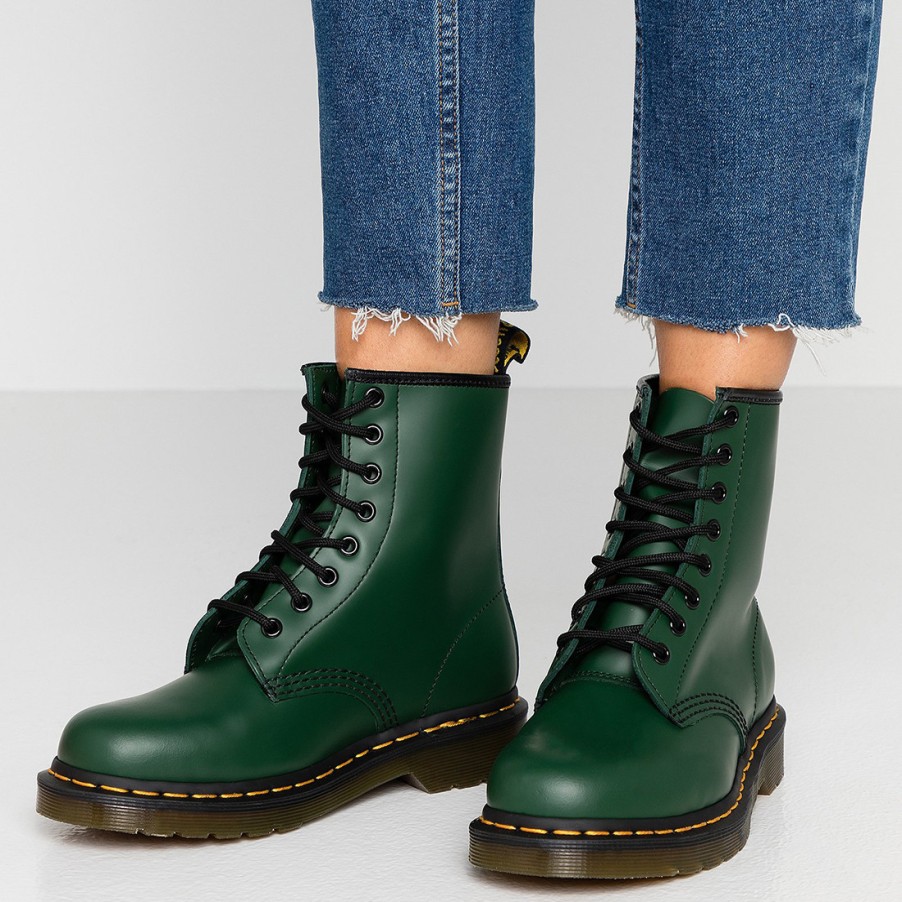 Frauen SANGIORGIO Militarstiefel | Dr. Martens 1460 Grune Glatte Stiefel Aus Leder