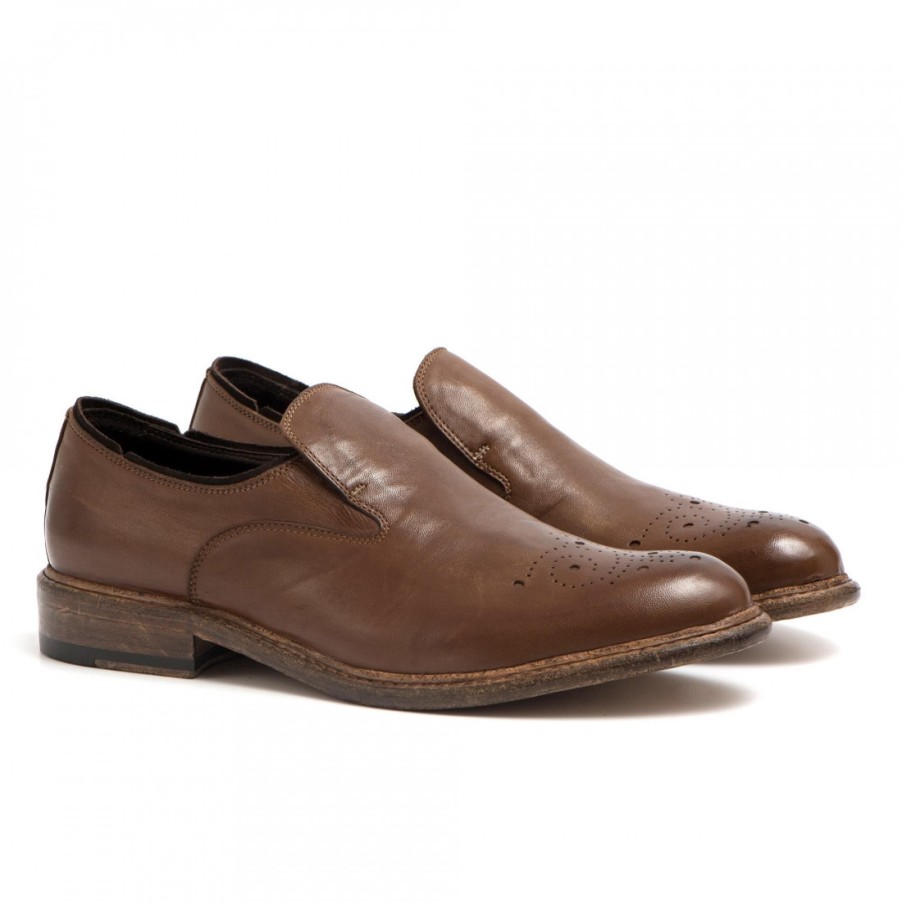 Manner SANGIORGIO Schnuren | Halbbrogue-Slipper Aus Braunem Leder