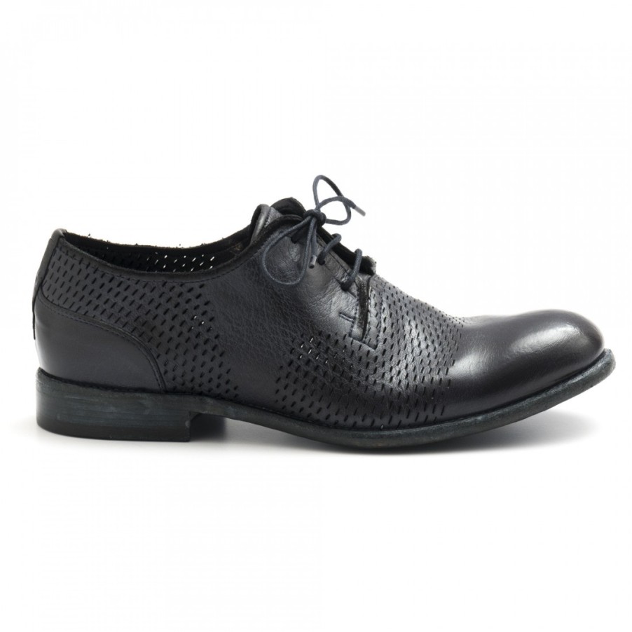 Manner SANGIORGIO Schnuren | Dunkelblaue Hundred 100-Schuhe Aus Perforiertem Leder