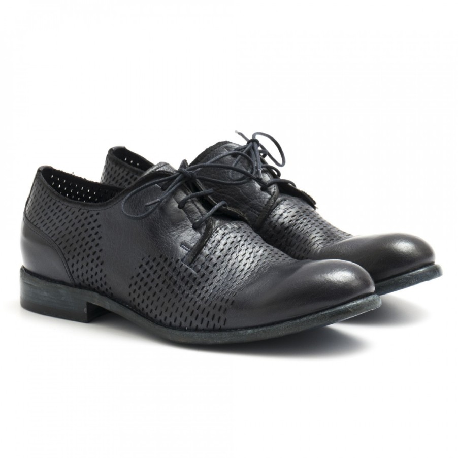 Manner SANGIORGIO Schnuren | Dunkelblaue Hundred 100-Schuhe Aus Perforiertem Leder