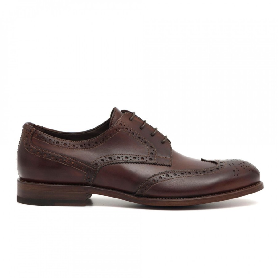 Manner SANGIORGIO Schnuren | Derby-Schuhe Mit Flugelspitze Aus Braunem Leder