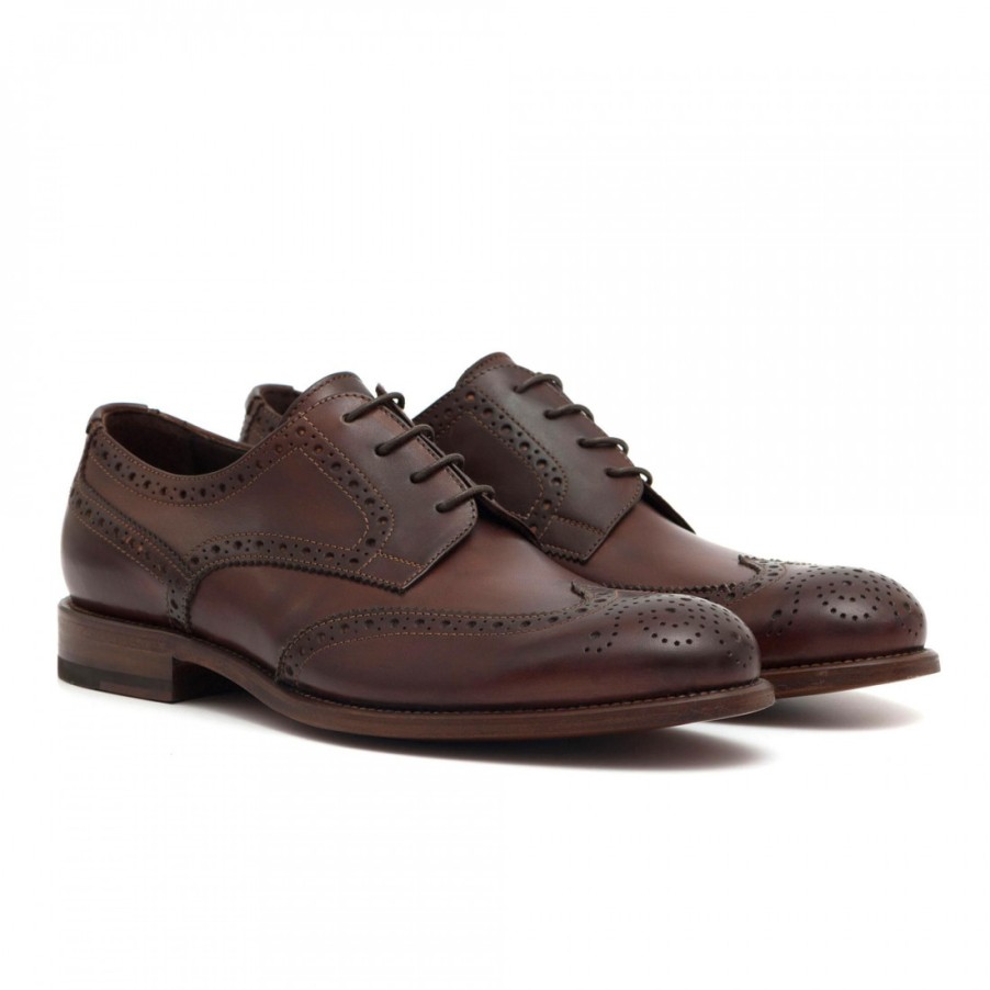 Manner SANGIORGIO Schnuren | Derby-Schuhe Mit Flugelspitze Aus Braunem Leder