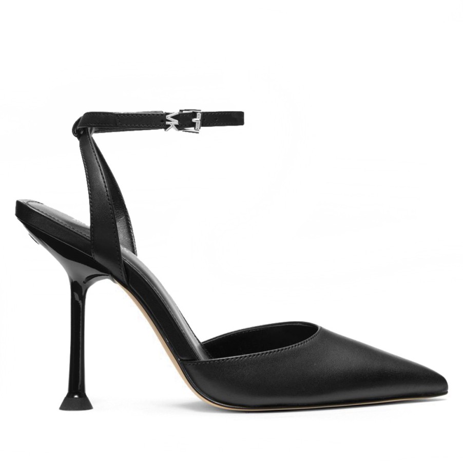 Frauen SANGIORGIO Pumps | Michael Kors Imani Slingback-Pumps Aus Schwarzem Leder Mit Knochelriemen