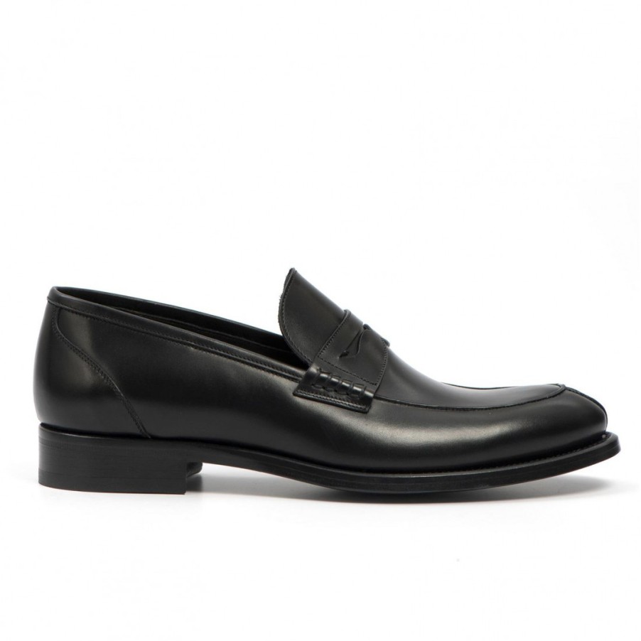 Manner SANGIORGIO Slipper | Handgefertigte Jerold Wilton Mokassins Aus Schwarzem Leder