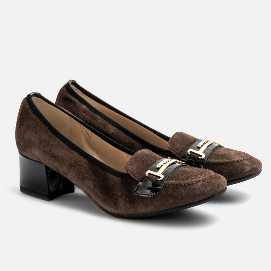 Frauen SANGIORGIO Slipper | Sangiorgio Brown Wildleder Damen Mokassin Mit Absatz