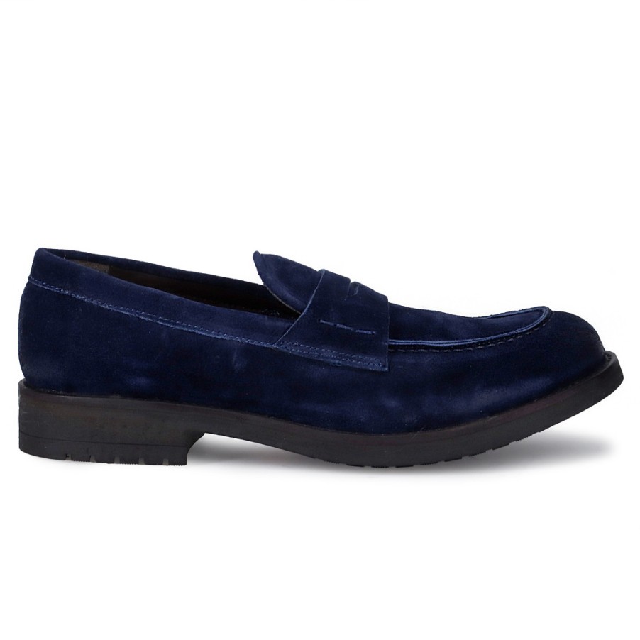 Manner SANGIORGIO Slipper | Jp/David Handgefertigter Herren-Mokassin Aus Blauem Wildleder