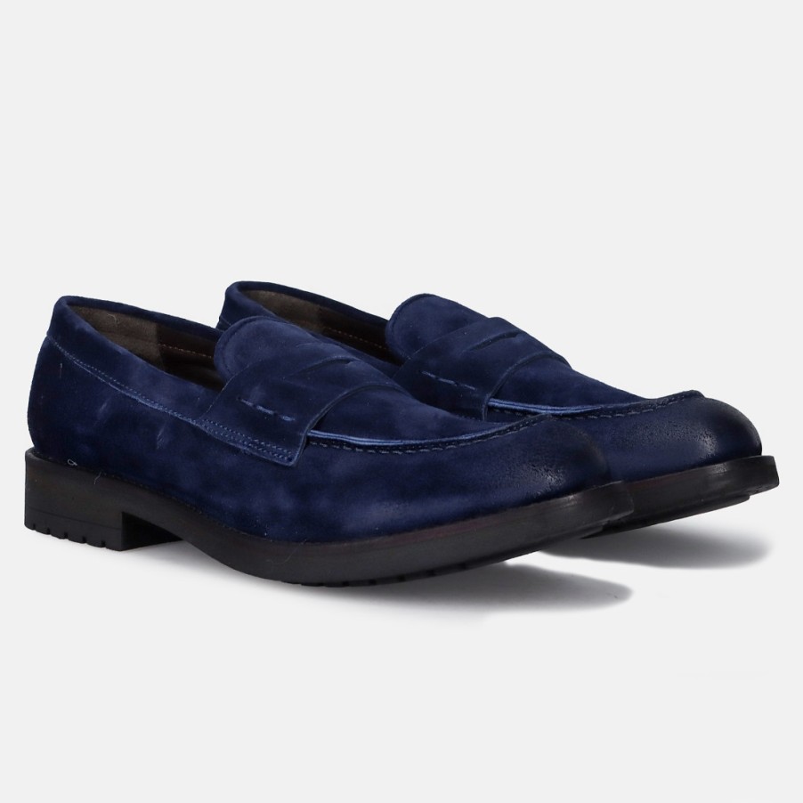 Manner SANGIORGIO Slipper | Jp/David Handgefertigter Herren-Mokassin Aus Blauem Wildleder