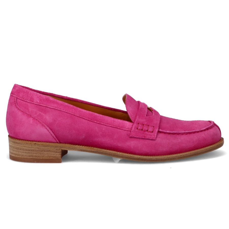 Frauen SANGIORGIO Slipper | Grelis Penny Loafer Mokassin Fur Damen Aus Fuchsiafarbenem Wildleder