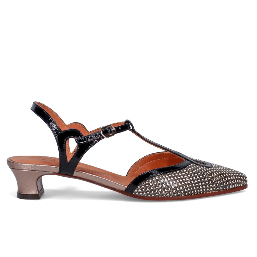 Frauen SANGIORGIO Pumps | Chie Mihara Hebal Schwarz-Bronze-Slingback Mit Niedrigem Absatz