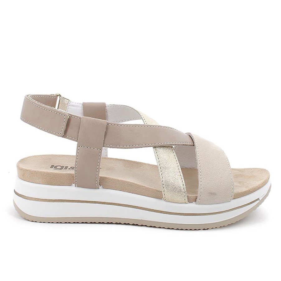 Frauen SANGIORGIO Sandalen | Ig&Co Damensandale Aus Beigem Leder Mit Keilabsatz