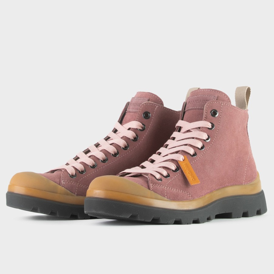 Frauen SANGIORGIO Stiefeletten | Panchic P03 Damen-Schnurstiefelette Aus Rosa Wildleder Mit Gummispitze