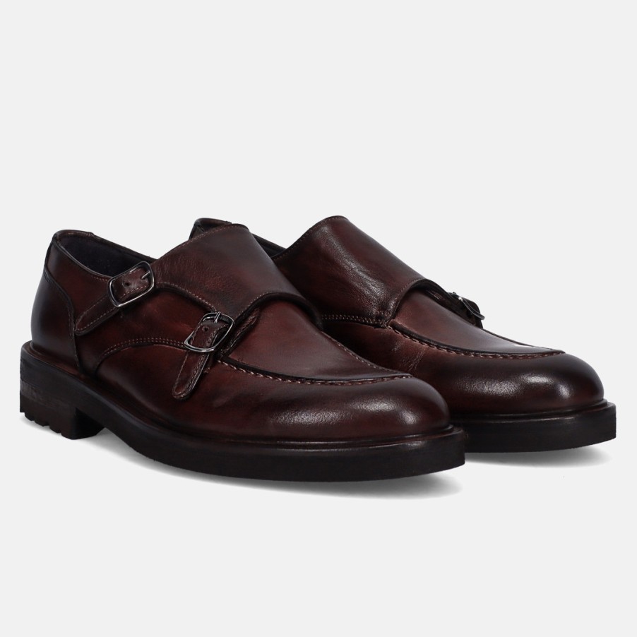 Manner SANGIORGIO Monchsriemen | Jerold Wilton Double Monk Strap Schuh Aus Braunem Leder