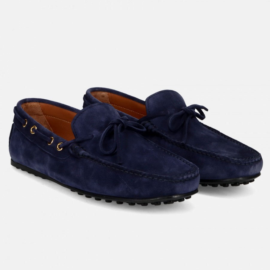 Manner SANGIORGIO Slipper | Rossano Bisconti City Gommino Mokassin Aus Blauem Wildleder