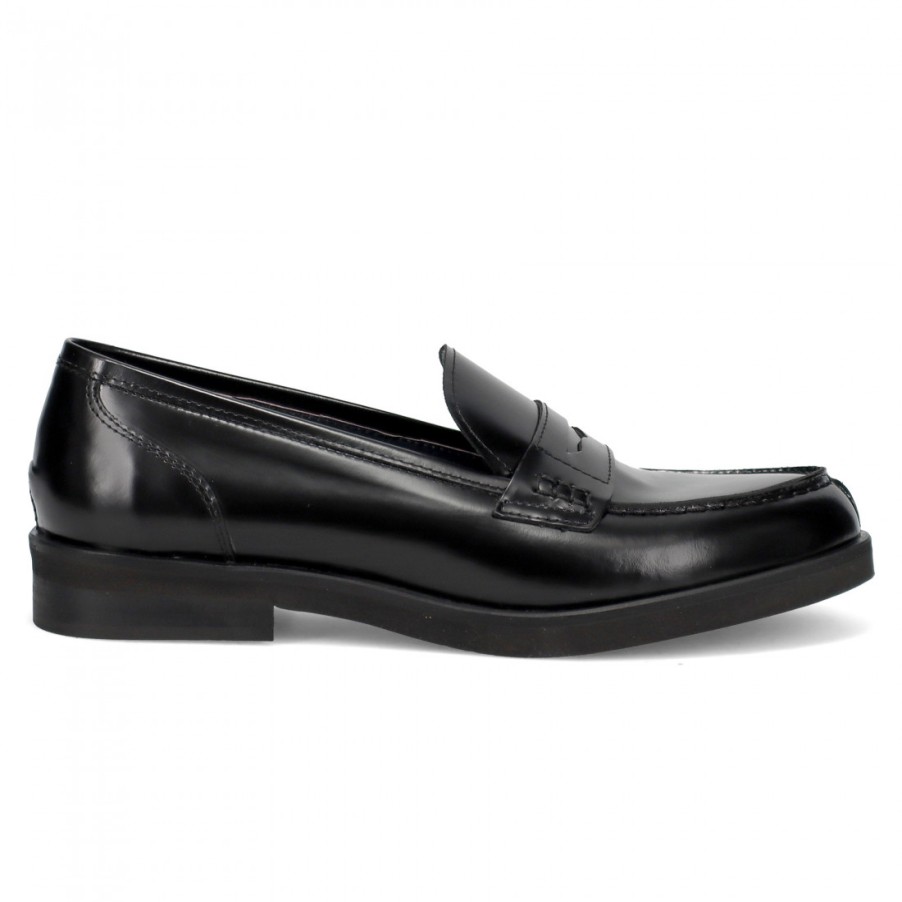 Frauen SANGIORGIO Slipper | Sangiorgio Penny Loafer Mokassin Aus Schwarzem Leder