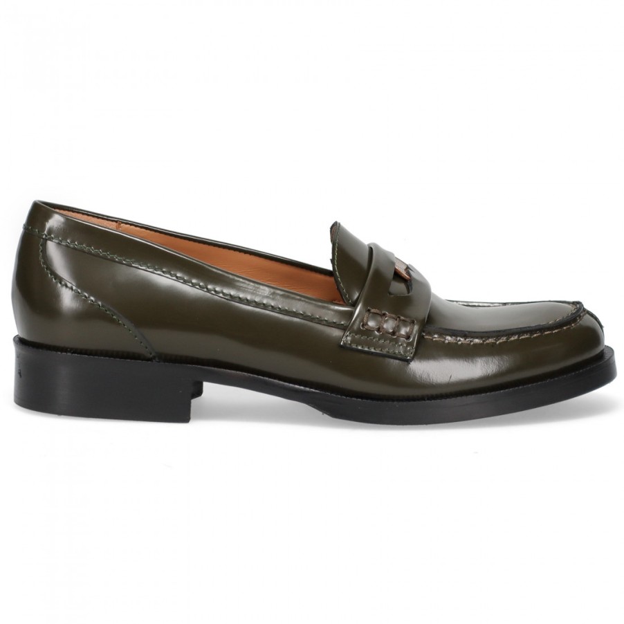 Frauen SANGIORGIO Slipper | Le Claire Penny Loafer Aus Grunem Geburstetem Leder