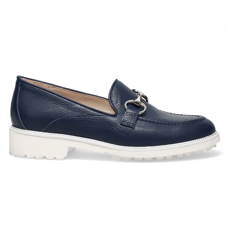 Frauen SANGIORGIO Slipper | Sangiorgio Damen-Mokassins Aus Blauem Leder Mit Klemme