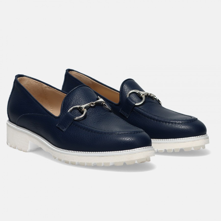 Frauen SANGIORGIO Slipper | Sangiorgio Damen-Mokassins Aus Blauem Leder Mit Klemme