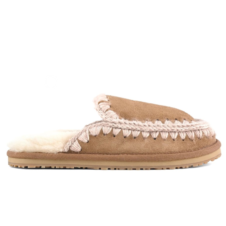 Frauen SANGIORGIO Sandalen | Mou-Wildleder-Slipper Mit Durchgehender Eskimo-Naht Aus Rosa-Braunem Schaffell