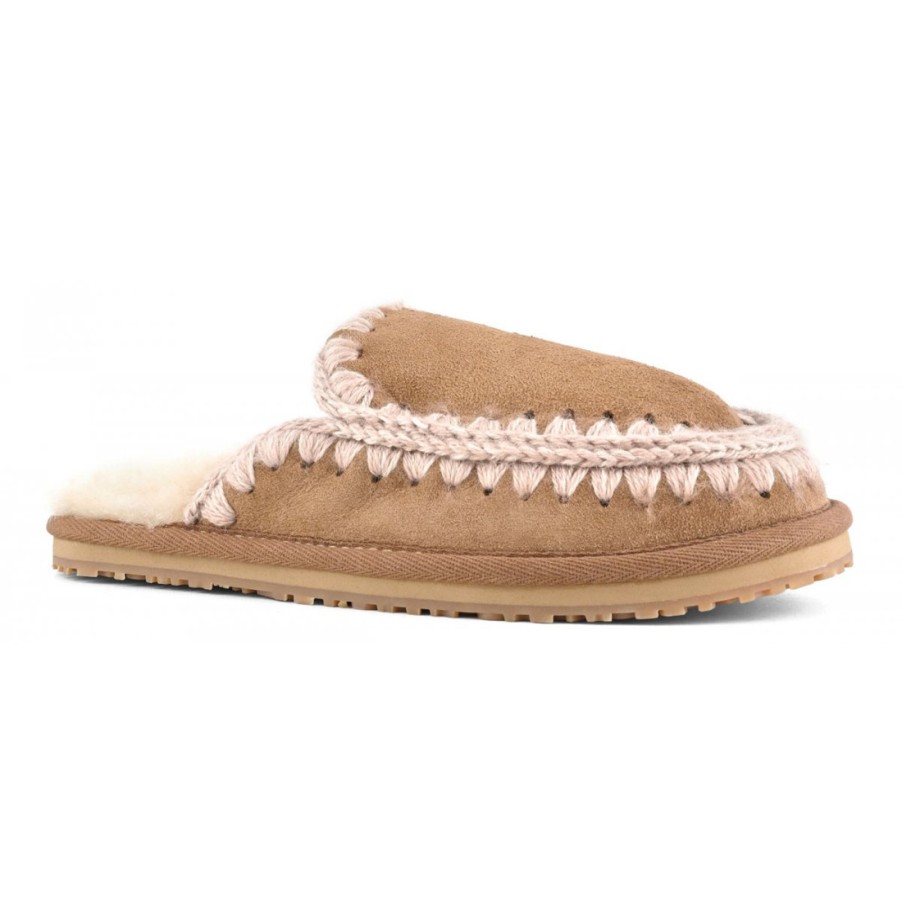 Frauen SANGIORGIO Sandalen | Mou-Wildleder-Slipper Mit Durchgehender Eskimo-Naht Aus Rosa-Braunem Schaffell