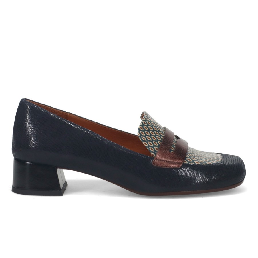 Frauen SANGIORGIO Pumps | Chie Mihara Raye Marineblauer Loafer Mit Geometrischen Drucken