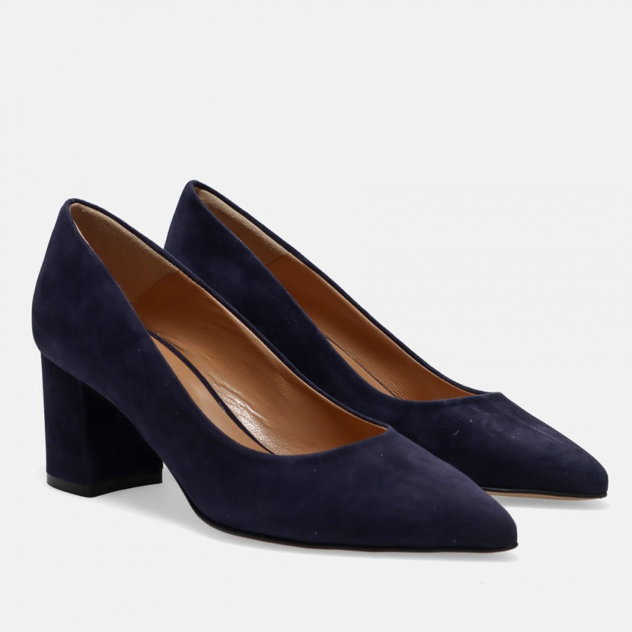 Frauen SANGIORGIO Pumps | Sangiorgio-Pumps Aus Blauem Wildleder Mit Mittlerem Absatz