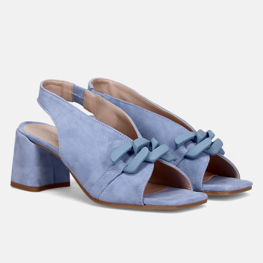 Frauen SANGIORGIO Sandalen | Sangiorgio-Sandale Aus Blauem Wildleder Mit Bequemem Absatz