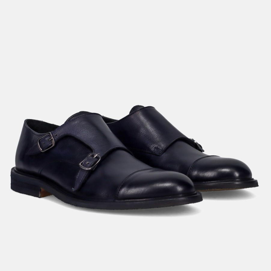 Manner SANGIORGIO Monchsriemen | Jerold Wilton Midnight Blue Double Monk Straps Schuh Aus Weichem Leder