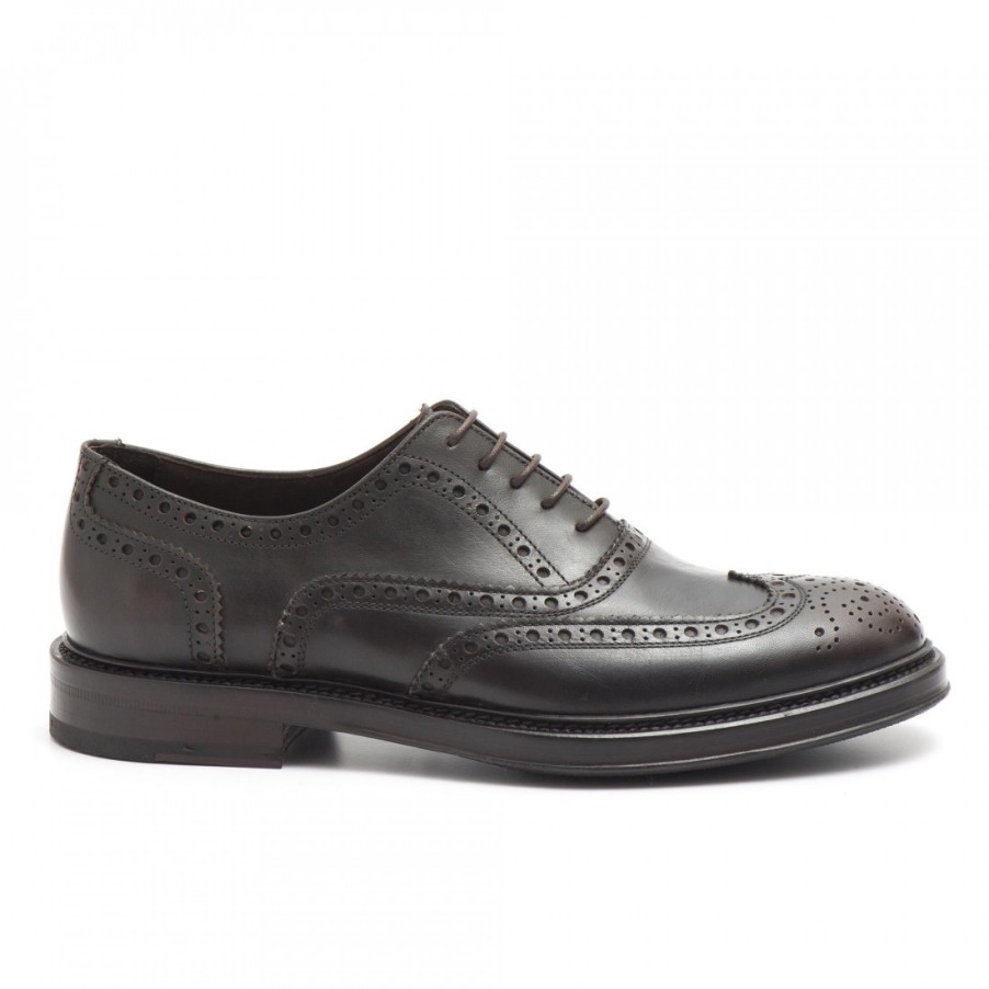 Manner SANGIORGIO Schnuren | Full-Brogue-Oxford-Schuhe Aus Dunkelbraunem Leder