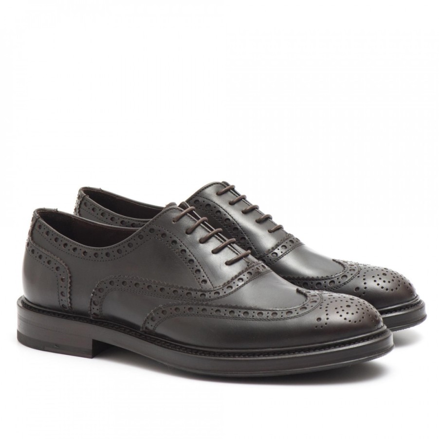 Manner SANGIORGIO Schnuren | Full-Brogue-Oxford-Schuhe Aus Dunkelbraunem Leder