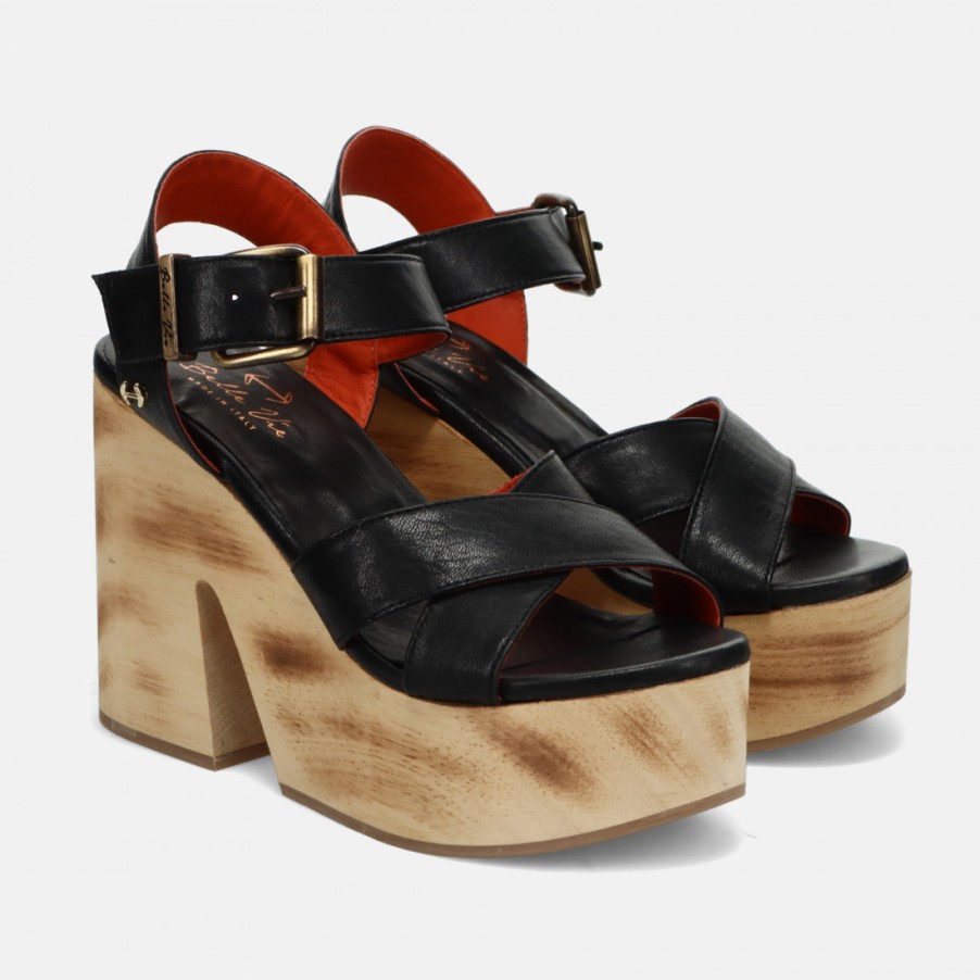 Frauen SANGIORGIO Sandalen | Belle Vie Sandale Modell Via Voltone Schwarz Mit Holzkeil