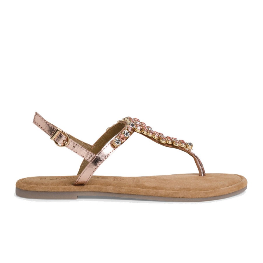 Frauen SANGIORGIO Sandalen | Tamaris Copper Thong Sandale Mit Rosa Strasssteinen