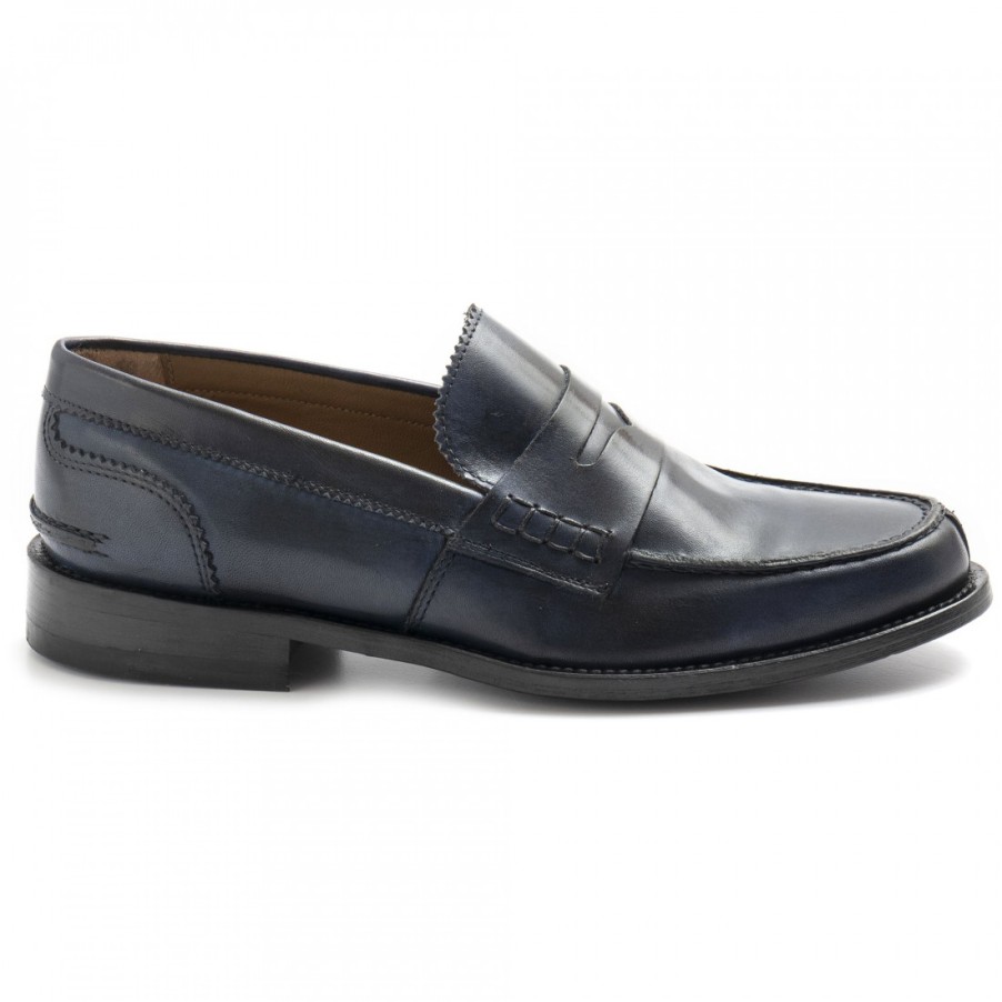 Manner SANGIORGIO Slipper | Sangiorgio Herren-Mokassin Aus Blauem Handgewachstem Leder