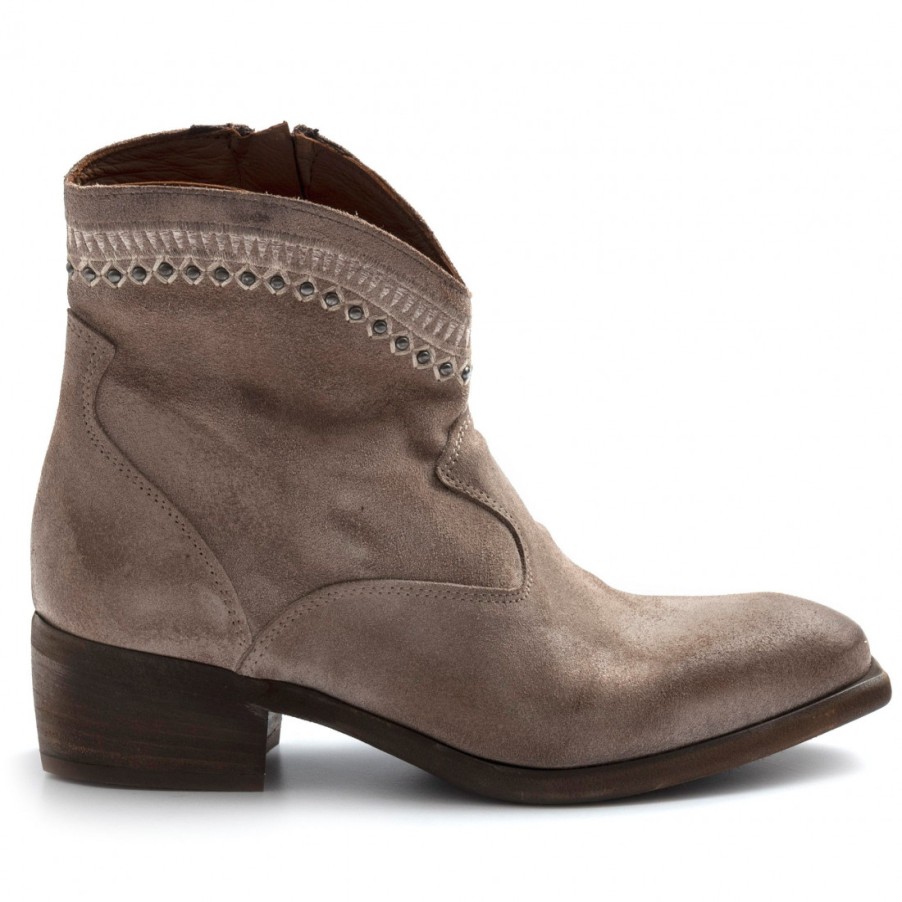 Frauen SANGIORGIO Stiefeletten | Zoe Sioux Damen Tex Bootie Aus Taupefarbenem Wildleder Mit Fransen