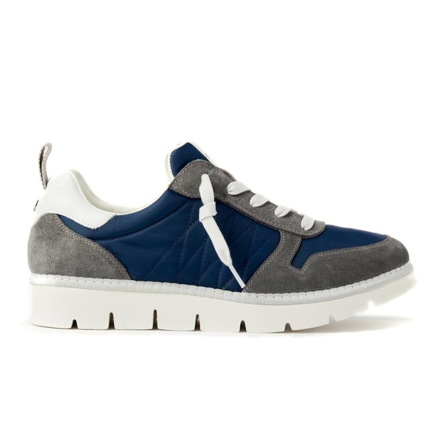 Manner SANGIORGIO Turnschuhe | Panchic P05 Sneaker Aus Grauem Nylon Und Blauem Wildleder