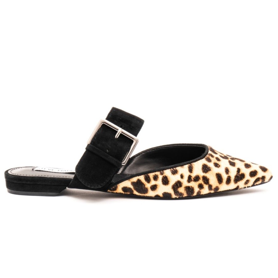 Frauen SANGIORGIO Sandalen | Steve Madden Edison Flat Sabot Mit Leopardenmuster Und Ponymuster