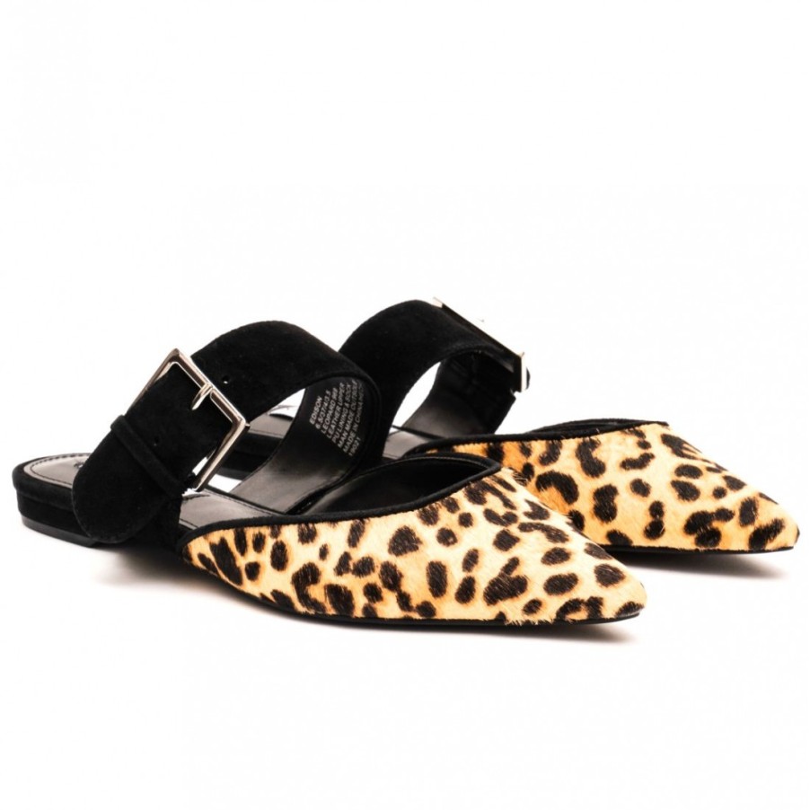 Frauen SANGIORGIO Sandalen | Steve Madden Edison Flat Sabot Mit Leopardenmuster Und Ponymuster