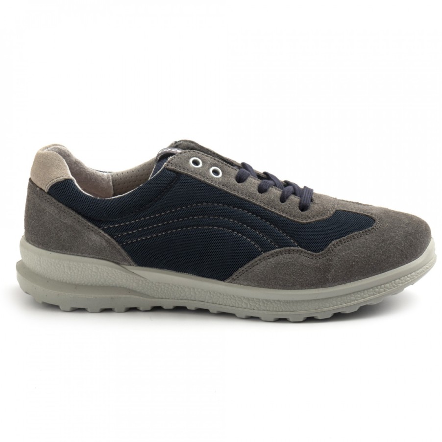 Manner SANGIORGIO Turnschuhe | Grisport 43346 Herren-Sneaker Aus Grauem Wildleder Und Blauem Stoff