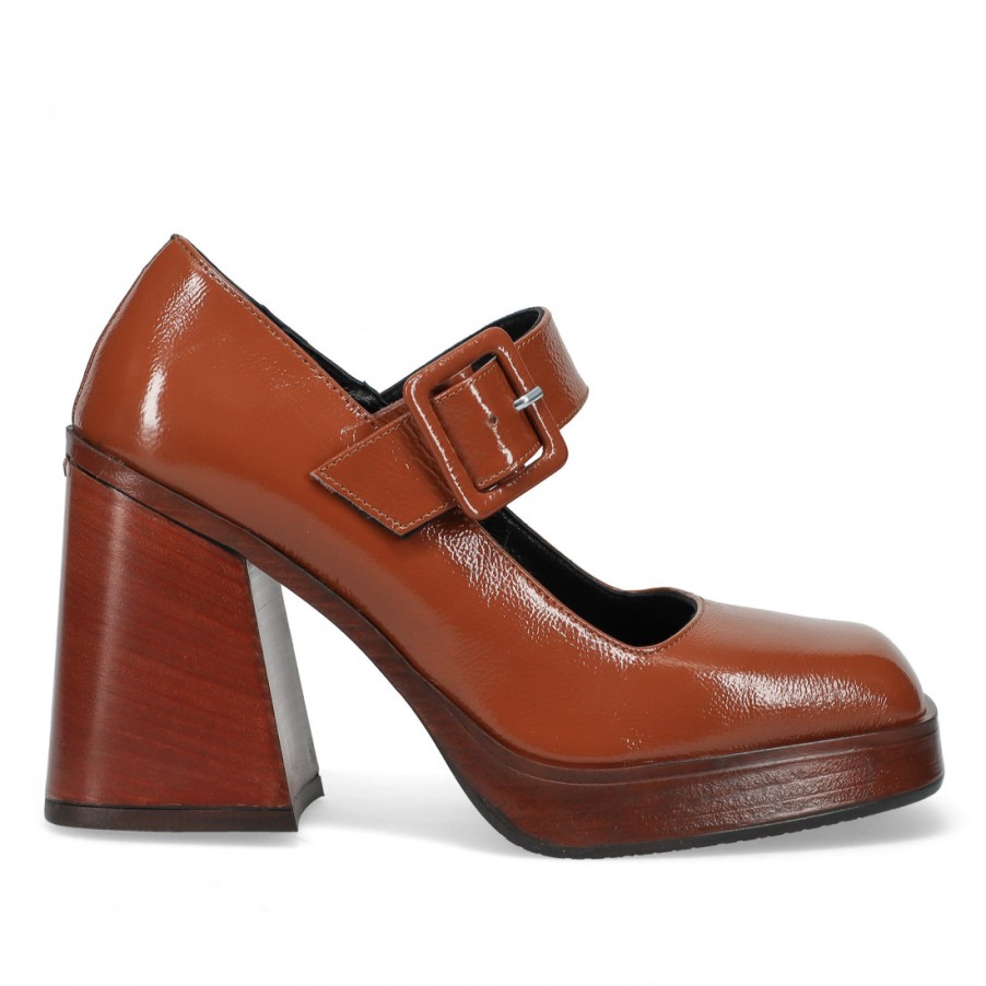 Frauen SANGIORGIO Pumps | Brando Carol 11 Mary Jane Aus Hellbraunem Naplak Mit Hohem Absatz Und Plateau